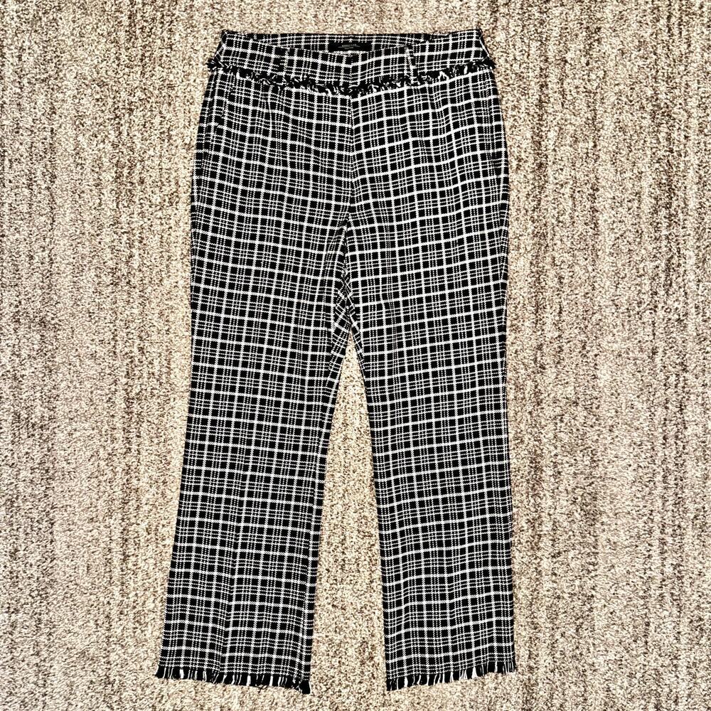 Weekend Max Mara Women's Black/White Tweed Ruffled Dress Pants